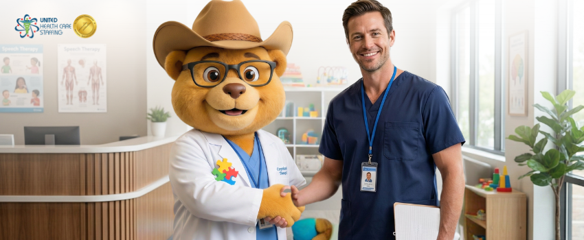A physical therapist helping a patient with walking exercises in a well-lit clinic.