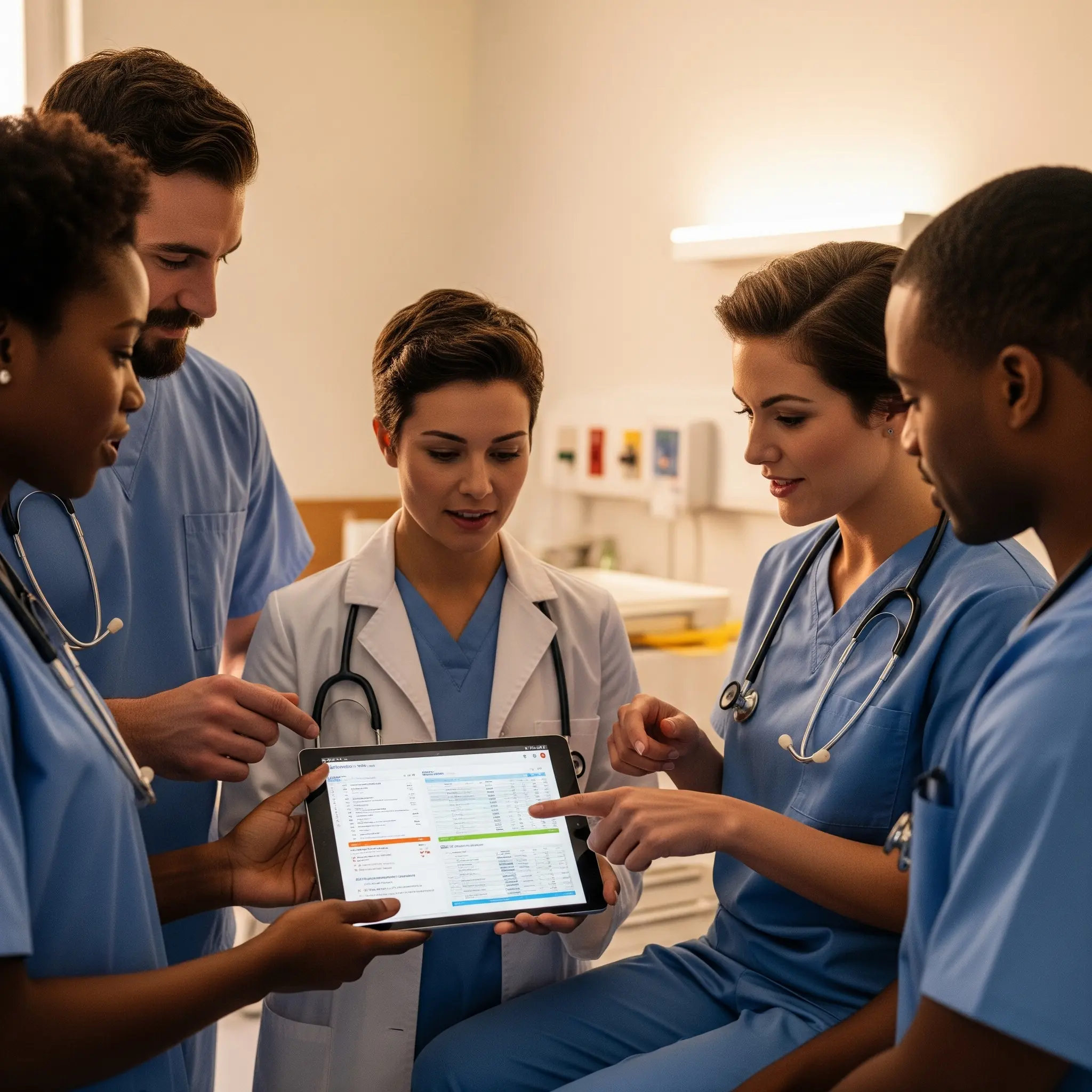 Team reviewing data on tablet